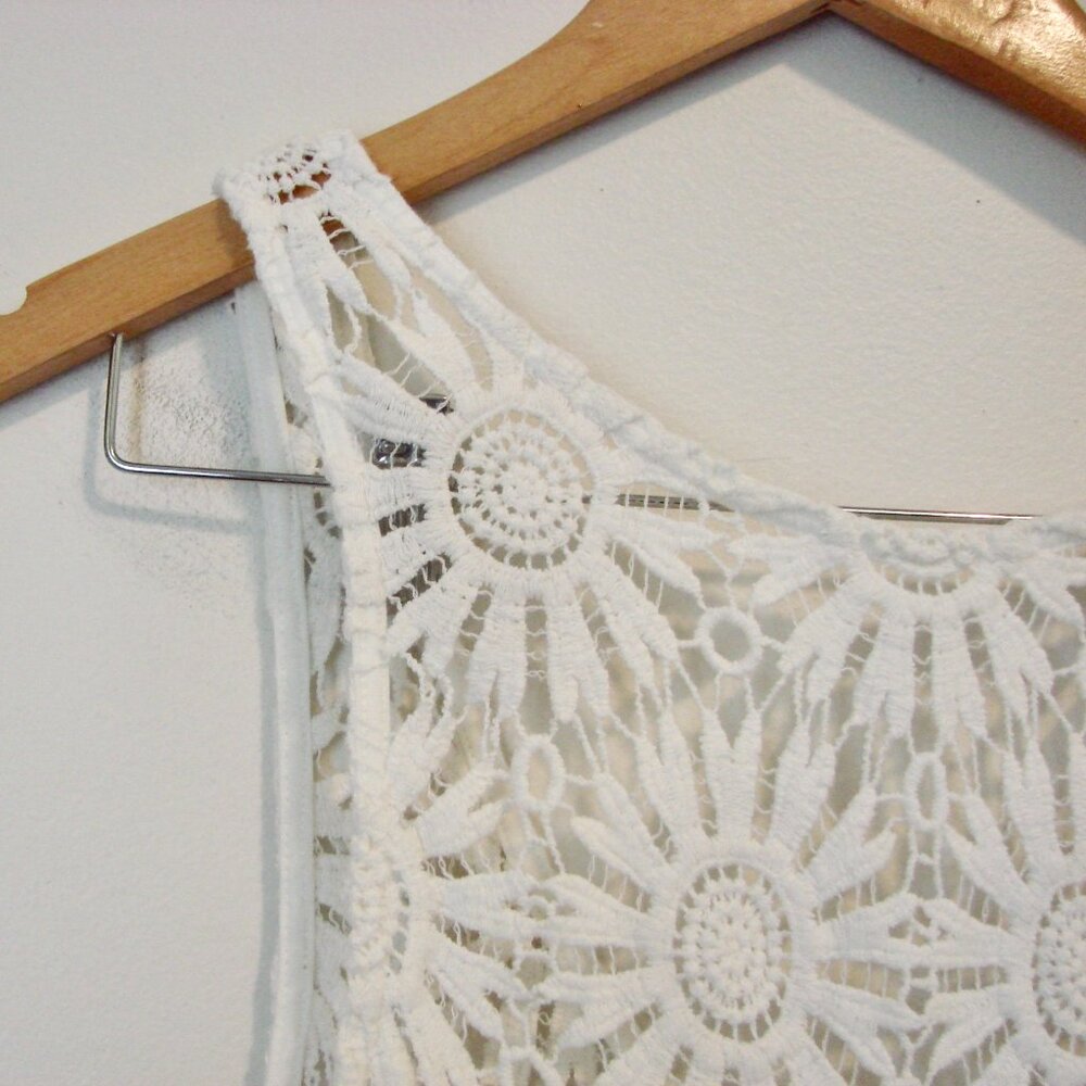 Forever 21 White Floral Crochet Lace Bathing Suit Bikini Cover Up Daisy Medium - Picture 6 of 14